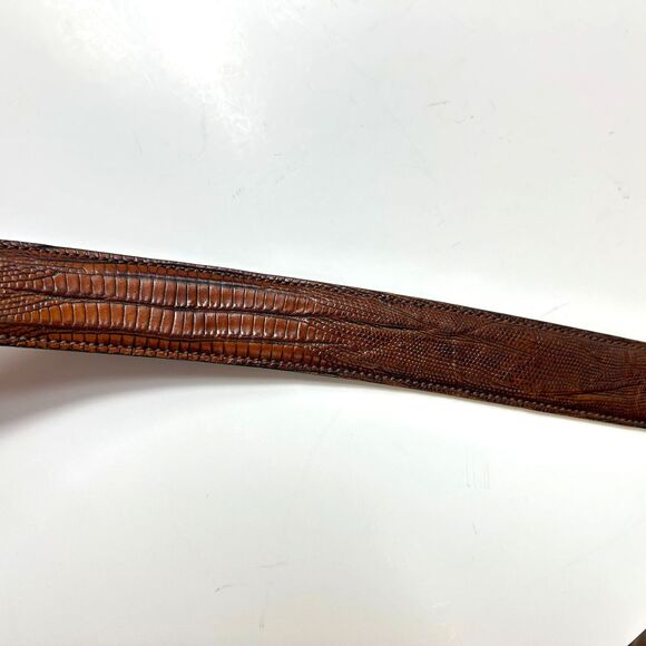 Vintage Trafalgar Brown Lizard Embossed Leather Silver Buckle Belt & Tip Sz 42 - Picture 6 of 11